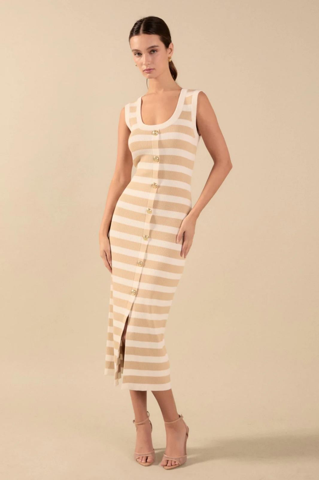 Isla cream striped midi dress