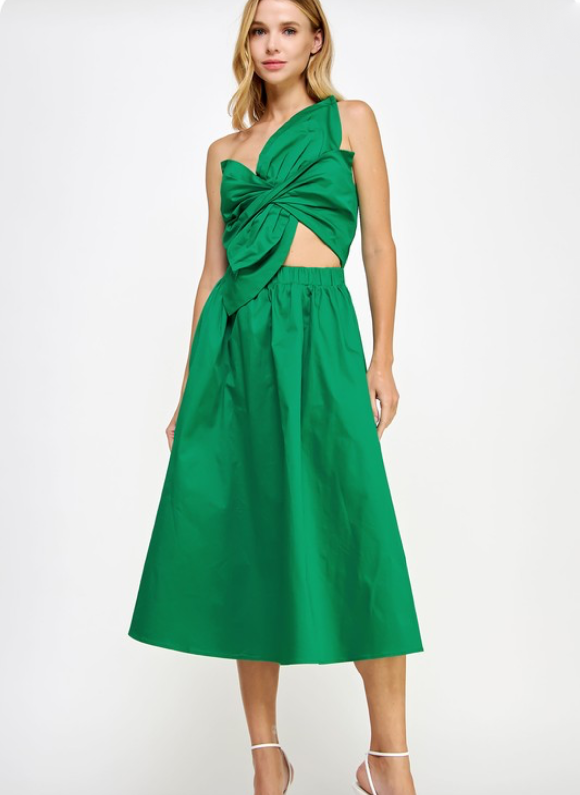 Emerald bow midi dress