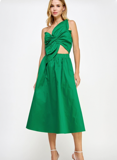 Emerald bow midi dress