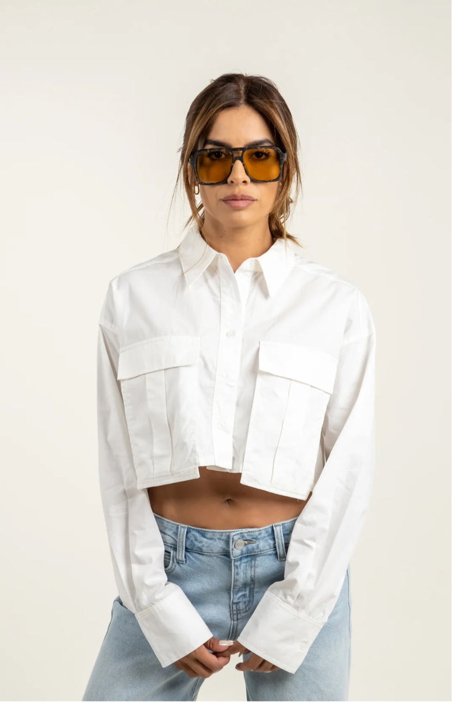 Cropped poplin shirt