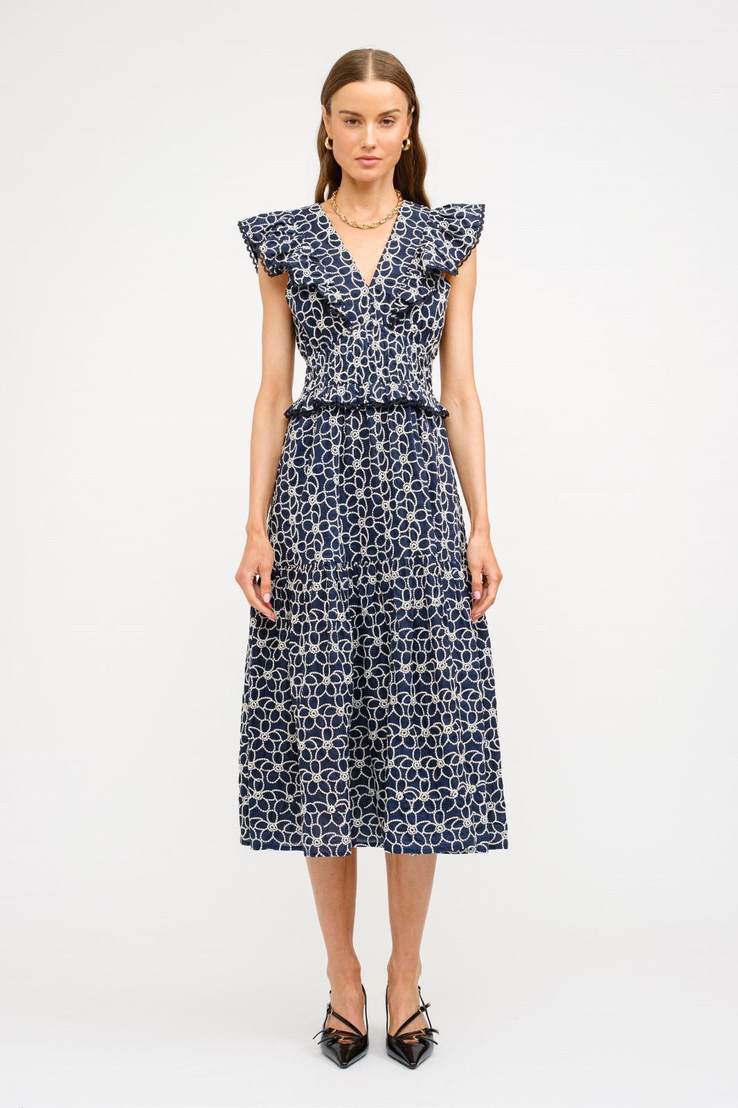 Minos eyelet midi dress