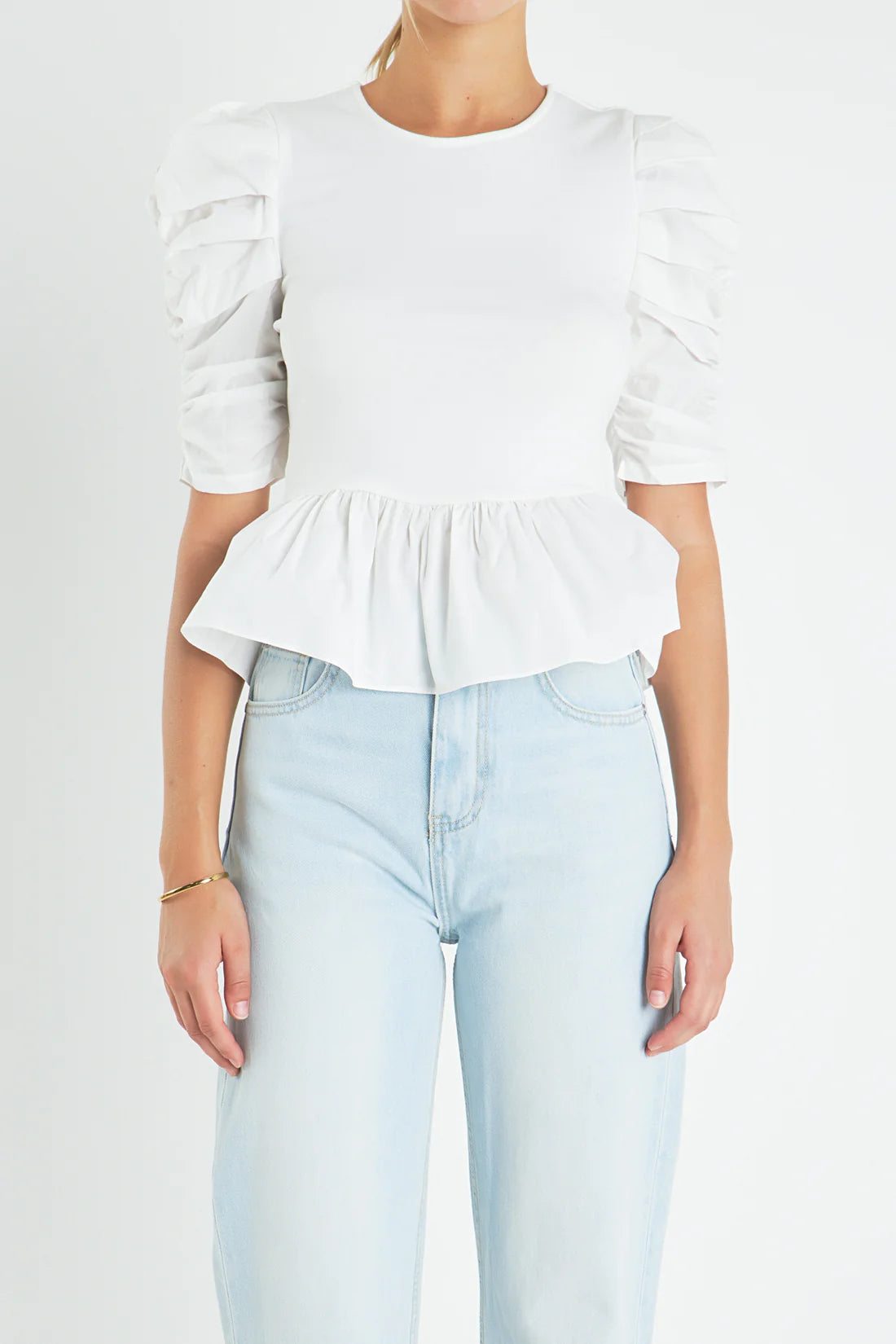 Pleated puff sleeve top