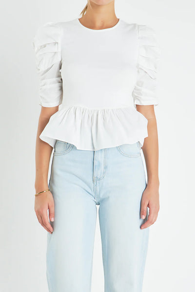 Pleated puff sleeve top