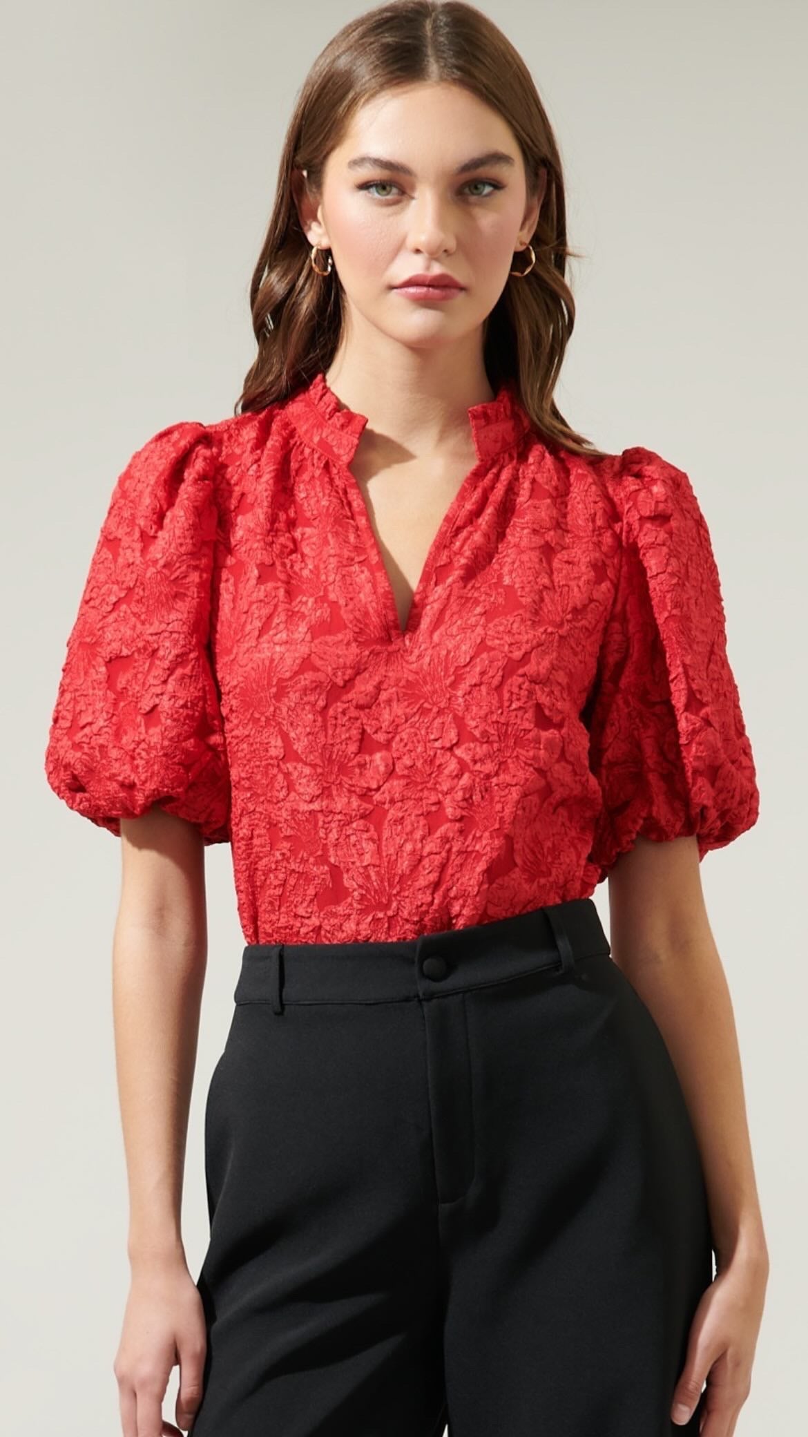 Arielle jacquard blouse in red