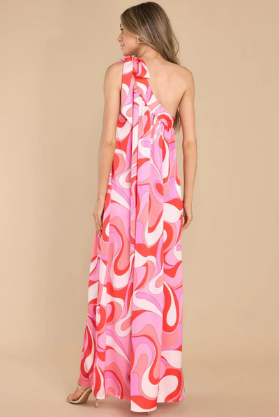 Pink abstract swirl maxi dress