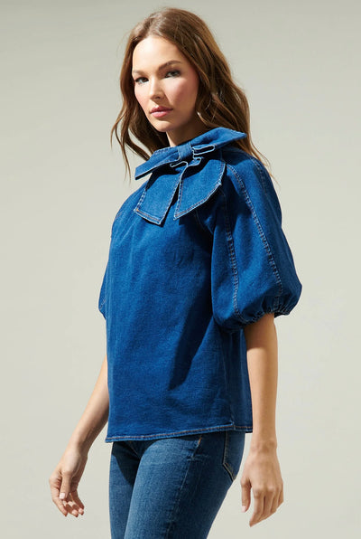 Denim bow blouse