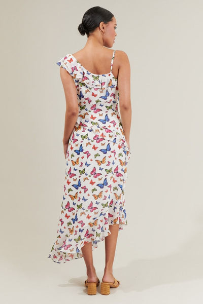 Butterfly asymmetrical midi dress