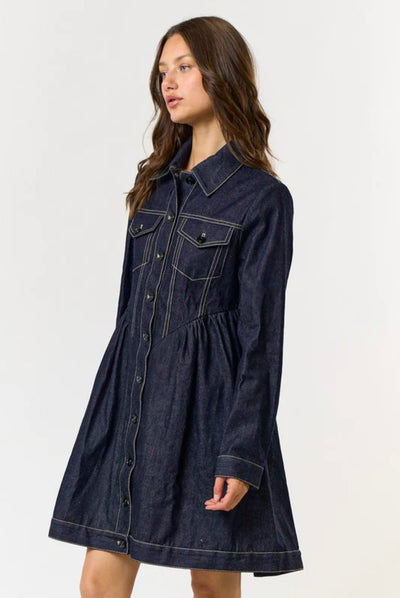 Denim long sleeve mini dress