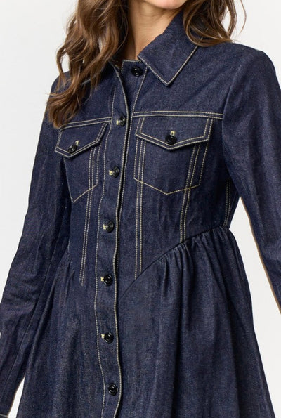 Denim long sleeve mini dress