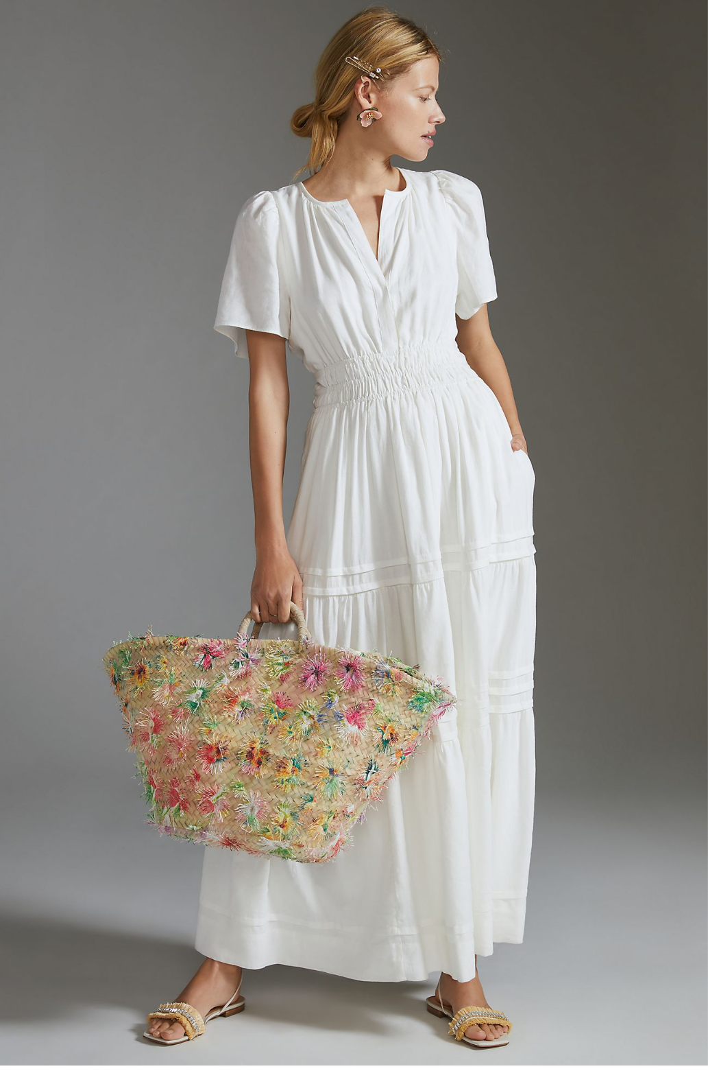 Freesia tiered midi dress in white