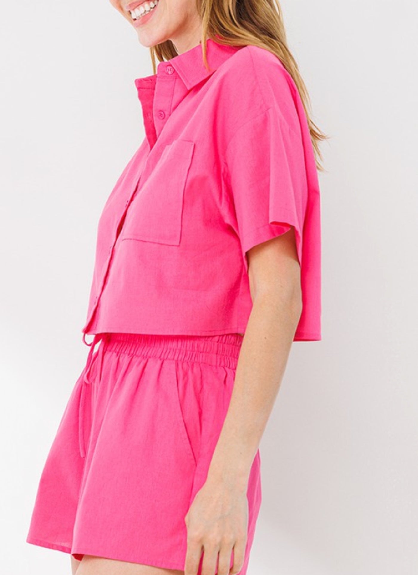 Marlo linen short set in pink