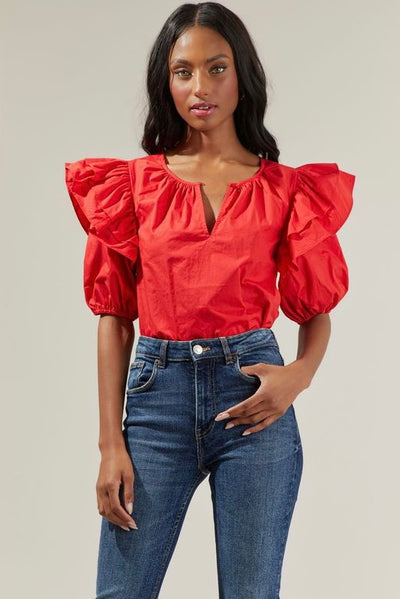 Risette cotton blouse in red