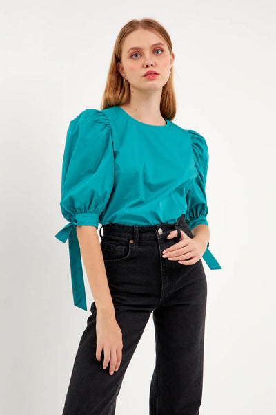 Bow banded puff sleeve blouse