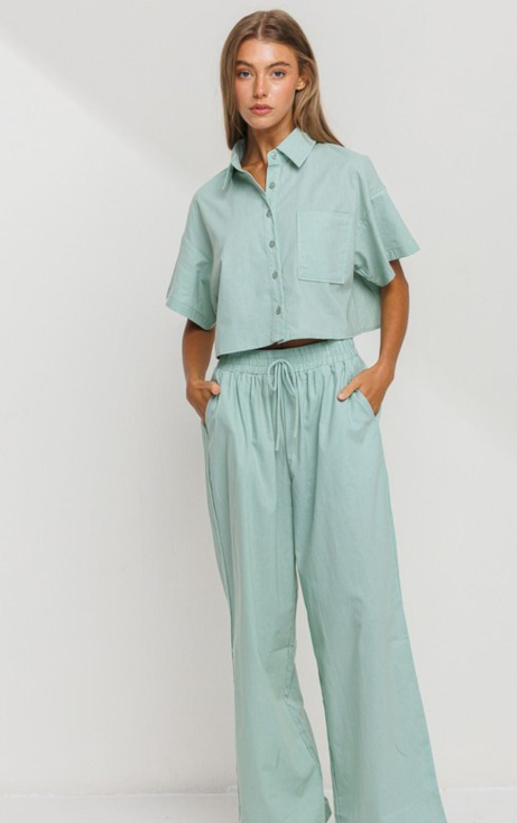 Marlo linen pant set in sage