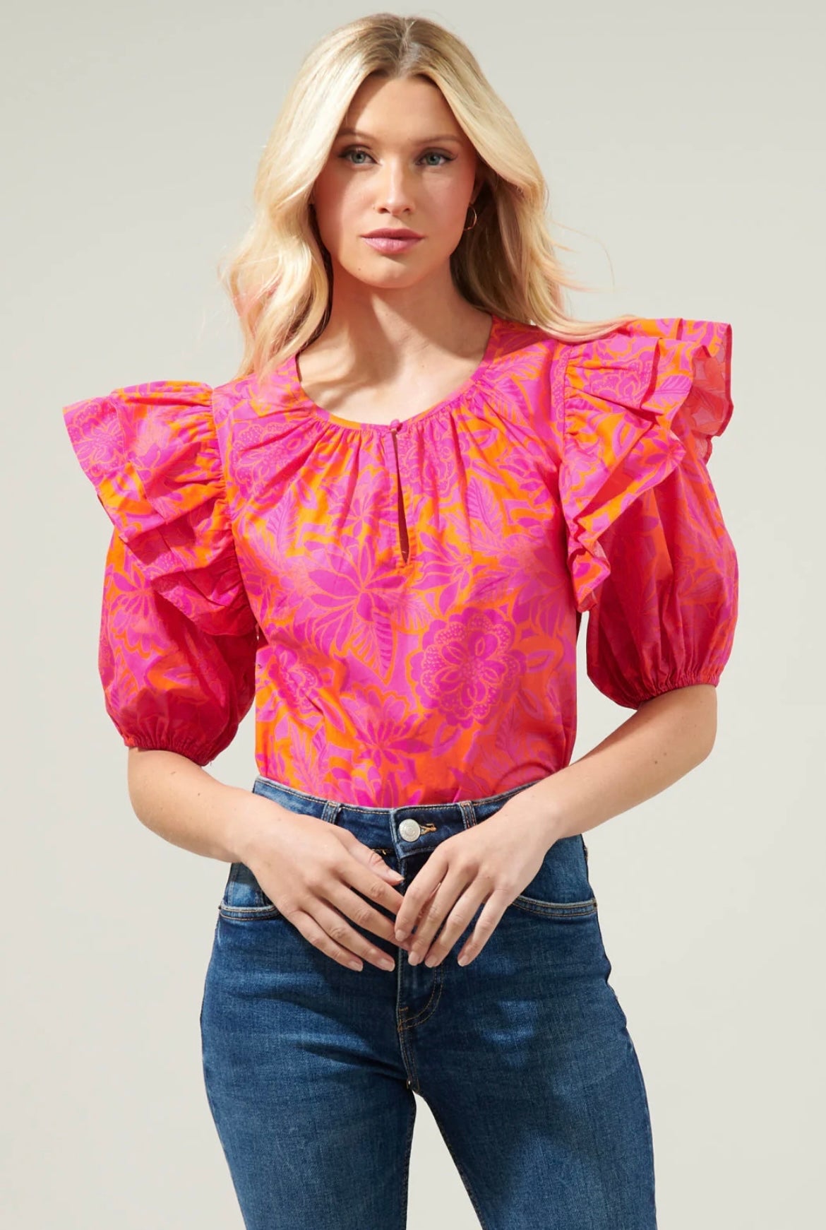 Bali tropics ruffle top