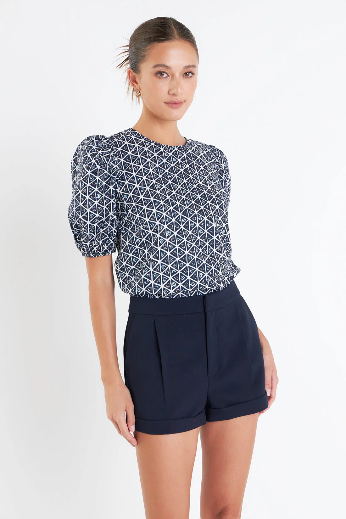 Print puff sleeve top