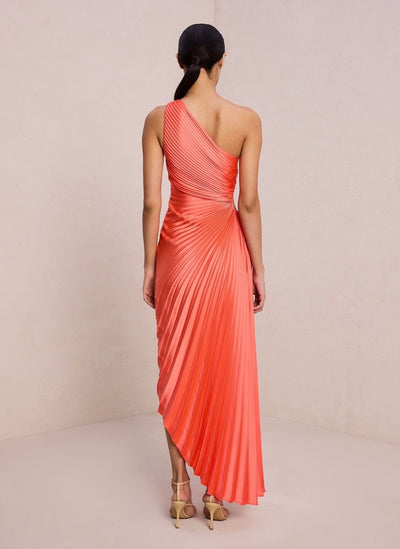 Delfina satin pleated dress in salmon