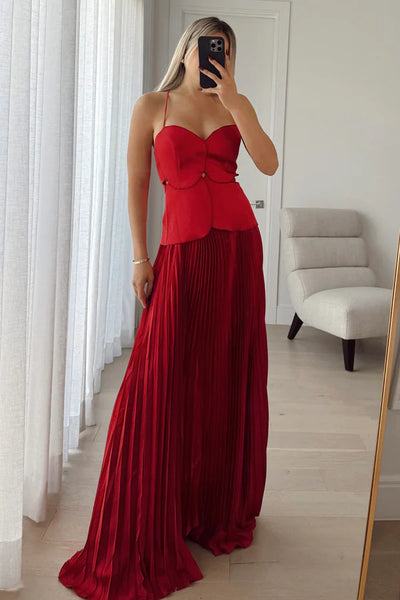 Jolly pleated maxi red dress