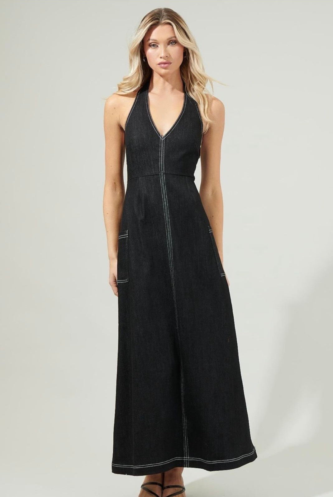 Palmer halter denim black dress