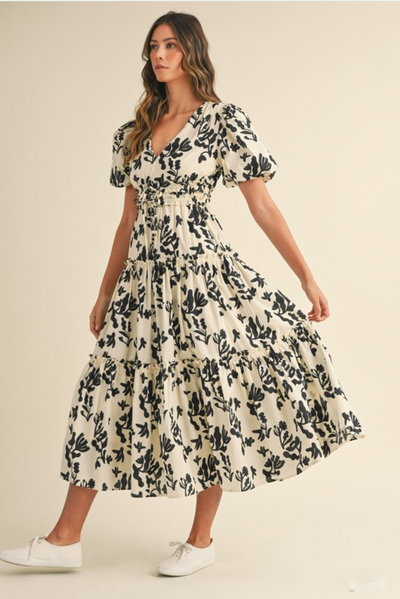 Floral cotton print midi dress