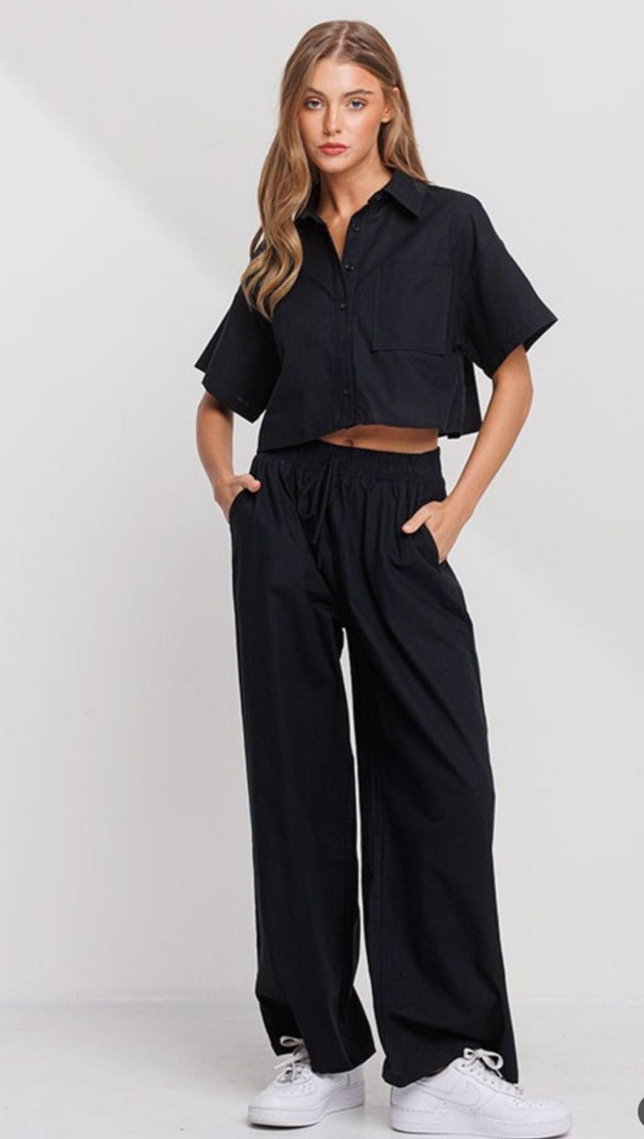 Marlo linen pant set in black