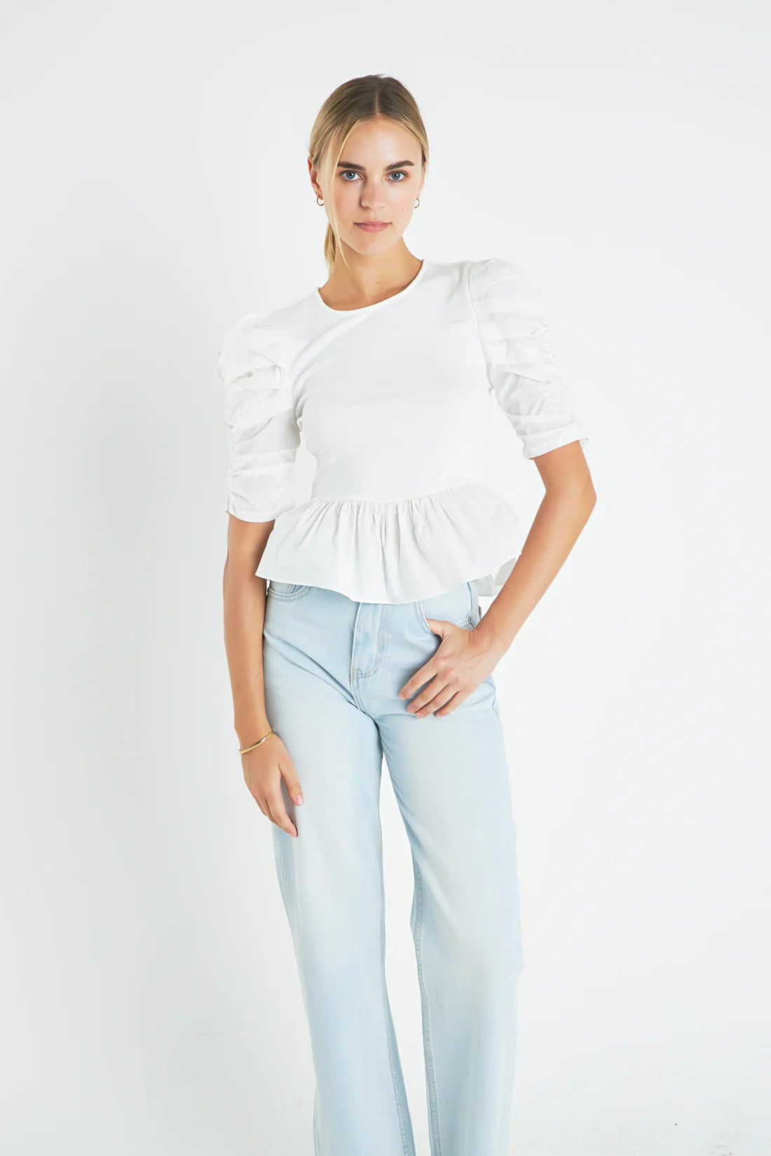 Pleated puff sleeve top