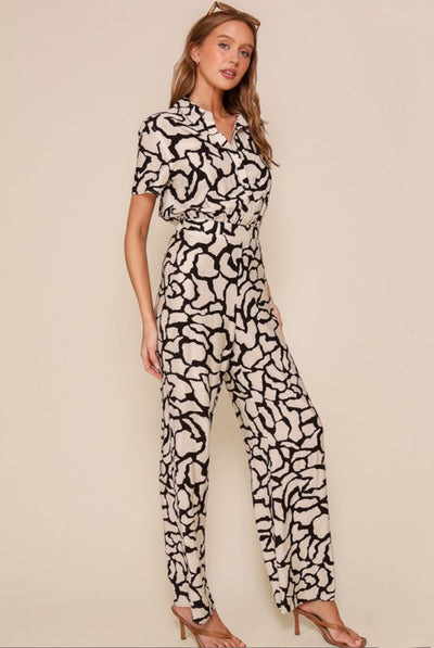 Geometric print jumpsuit in black