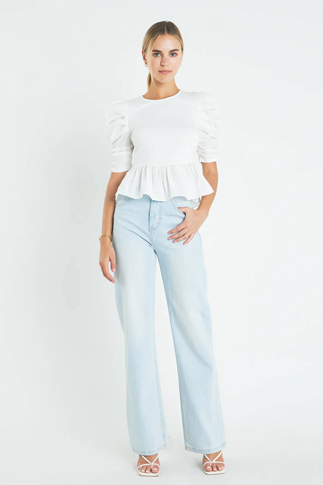 Pleated puff sleeve top