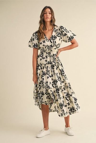 Floral cotton print midi dress