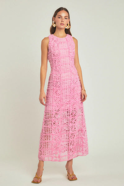 Sleeveless textured midi dress in barbie pink