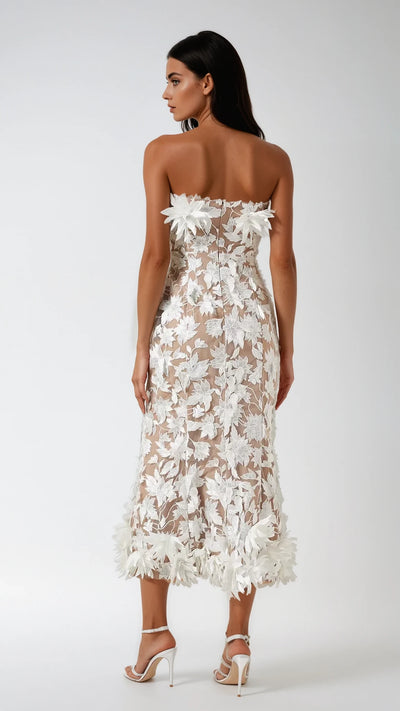 Valentina flower appliqué midi dress