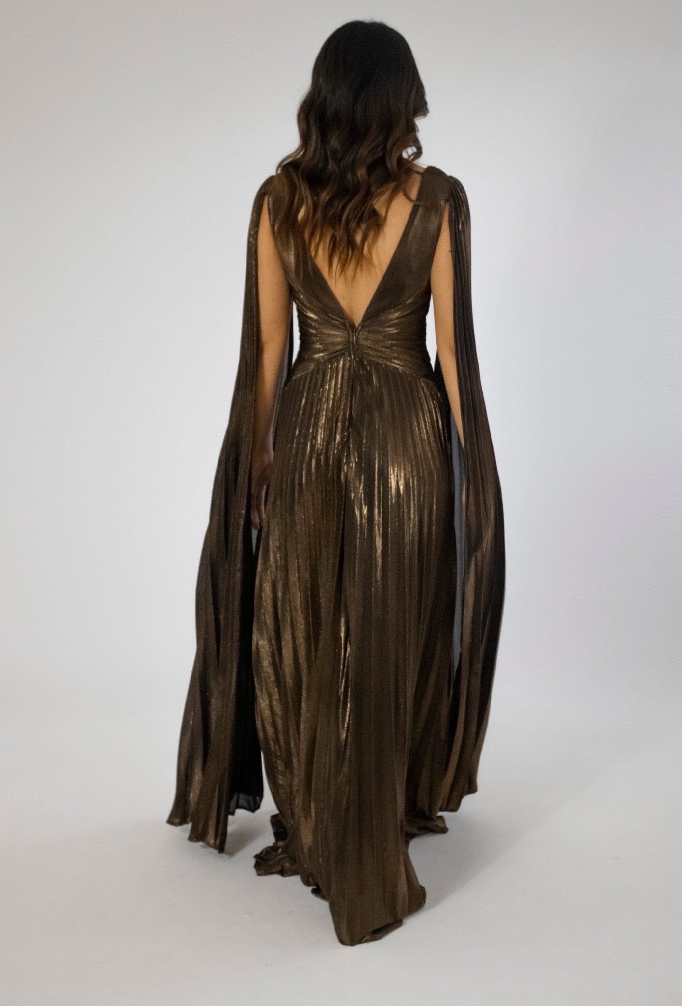 Clarisse pleated bronze gown