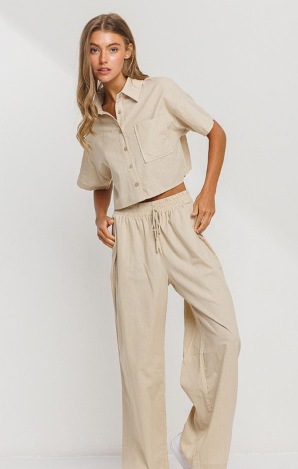 Marlo linen pant set in beige