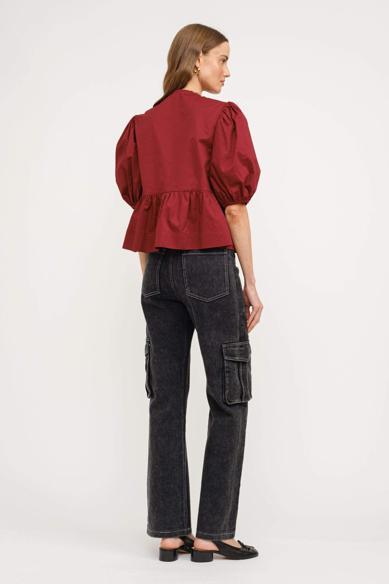 Norah poplin top in burgundy