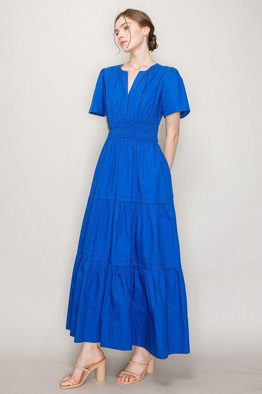 Freesia tiered midi dress in blue