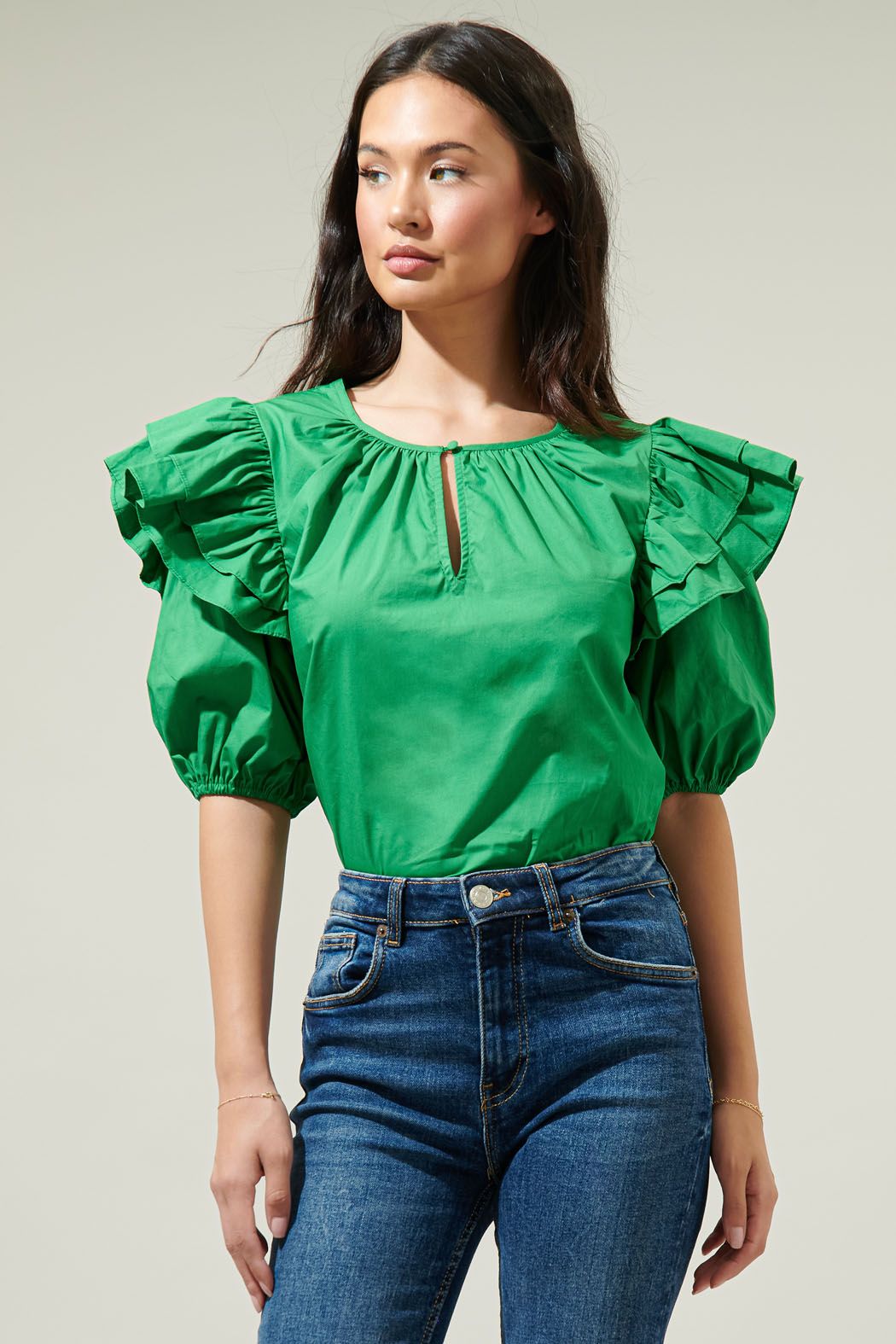 Risette cotton blouse in green