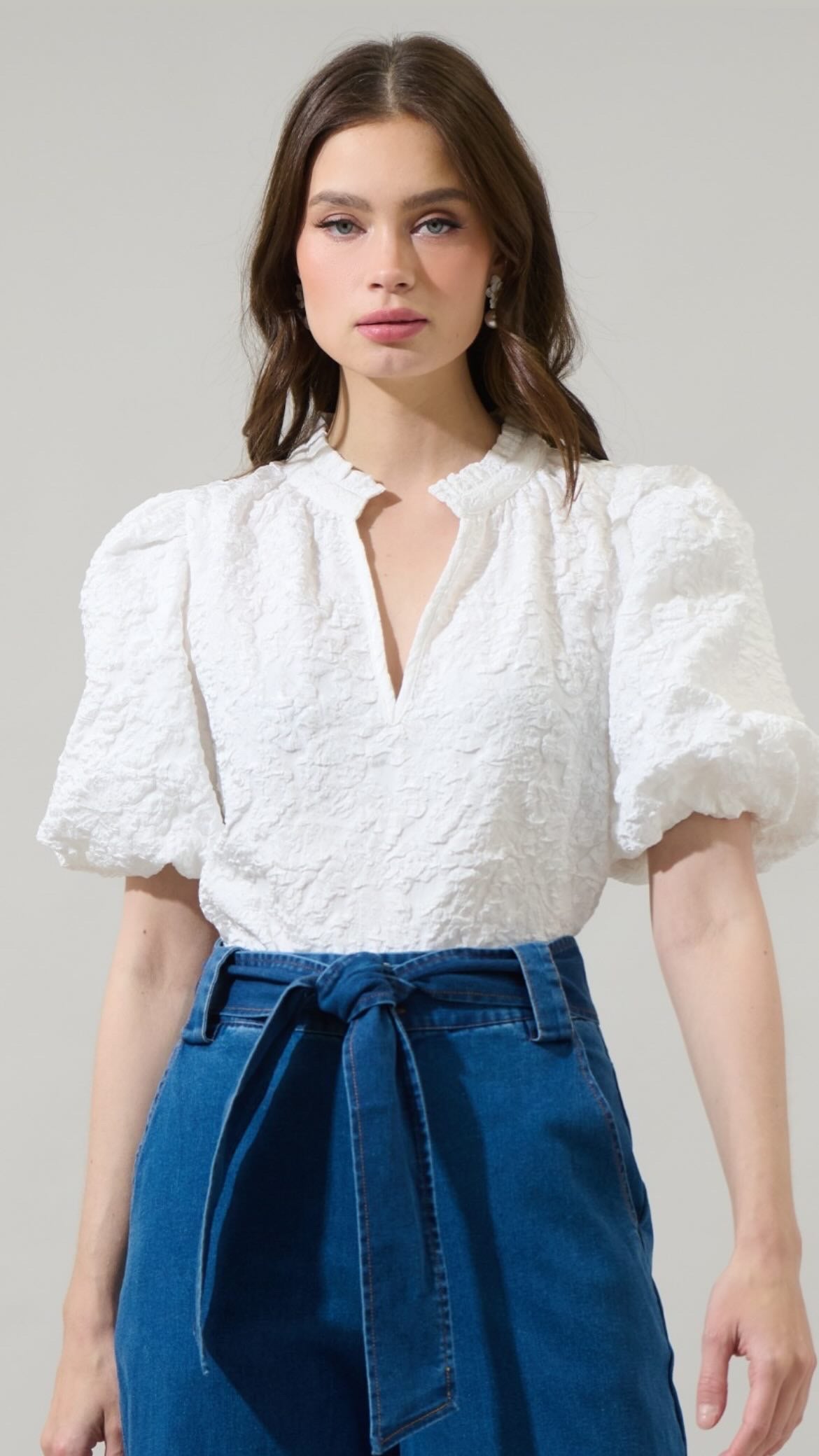 Arielle jacquard blouse in white