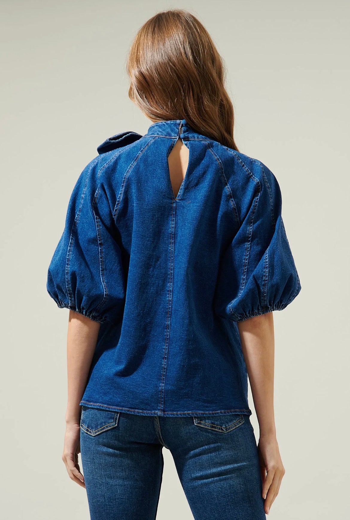 Denim bow blouse