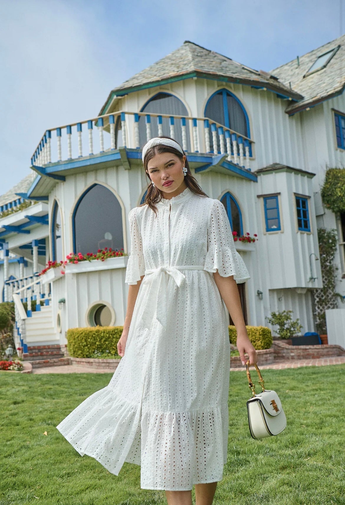 Kaylie eyelet midi dress in white