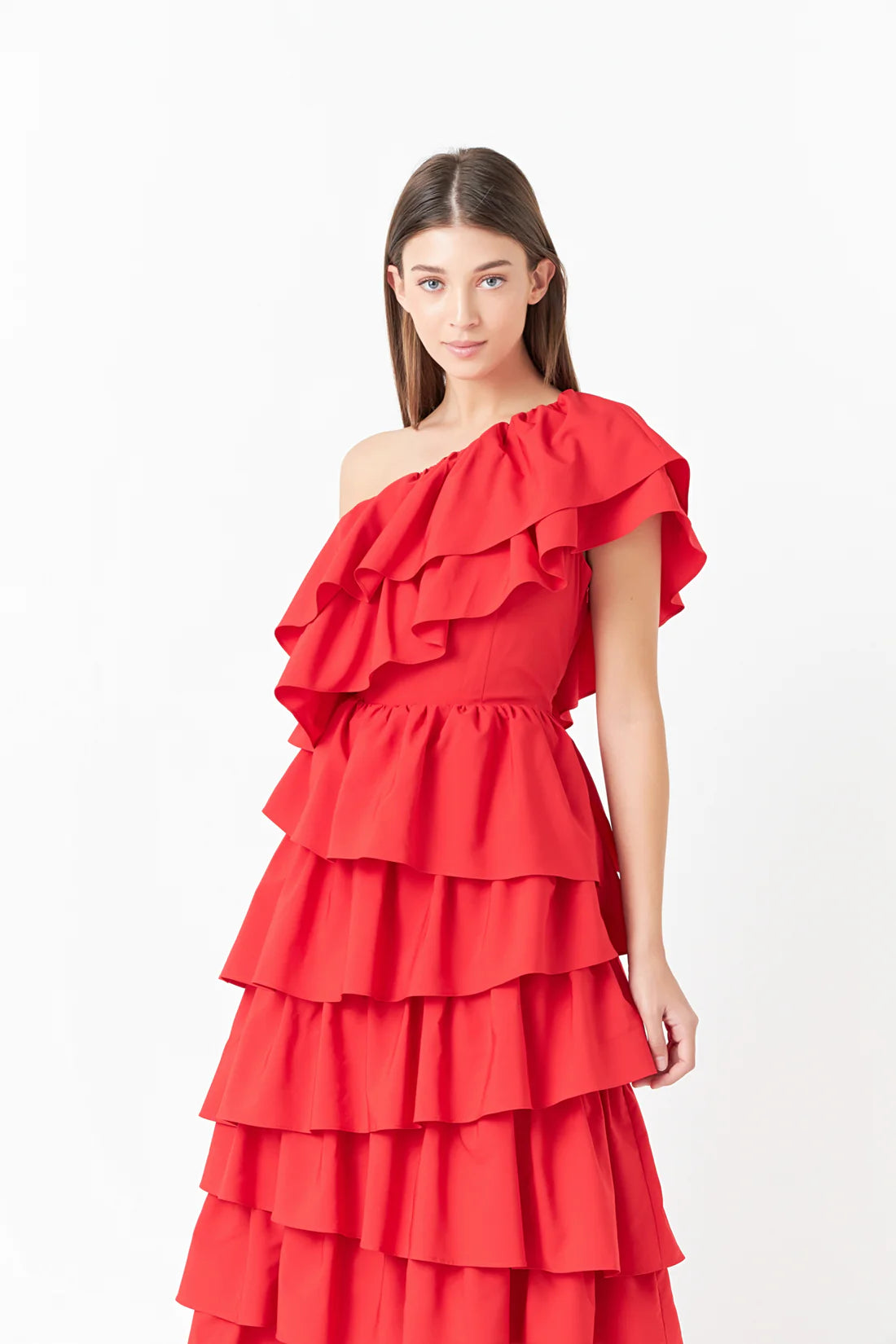 One shoulder tiered dress