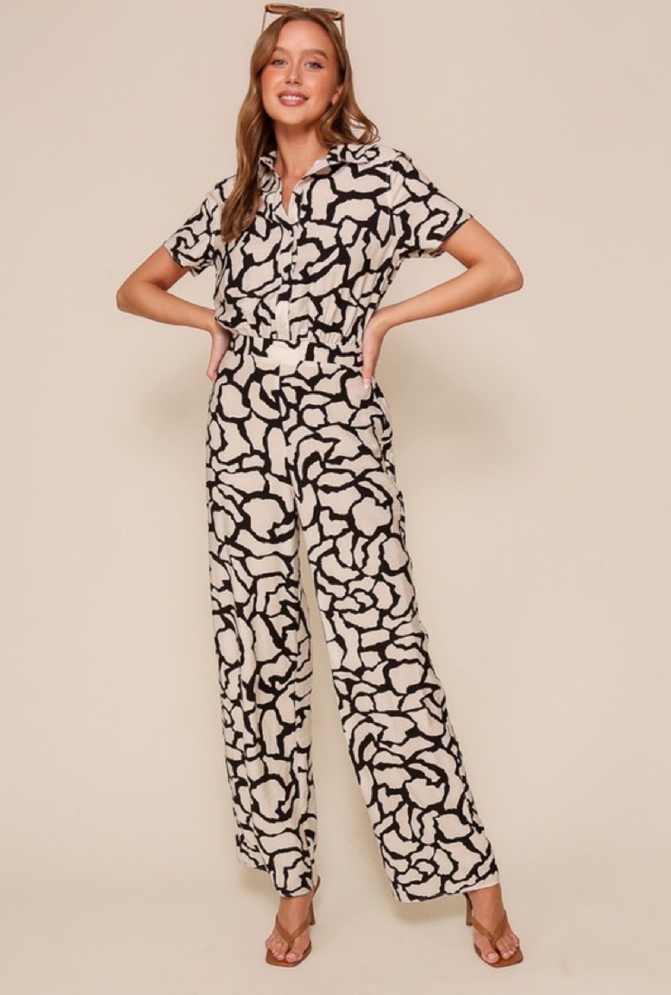 Geometric print jumpsuit in black