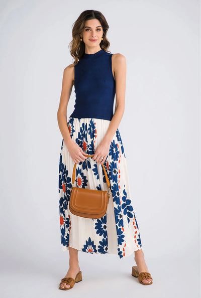 Printed pleated midi dress