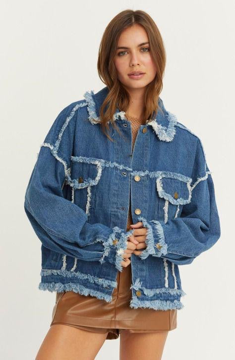 Distressed jean jacket