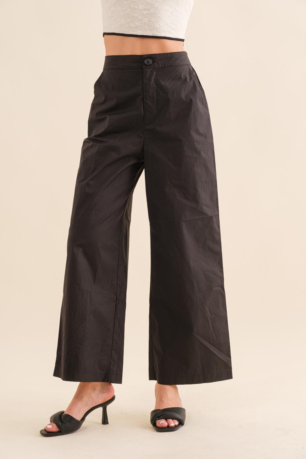 Black cotton woven pant