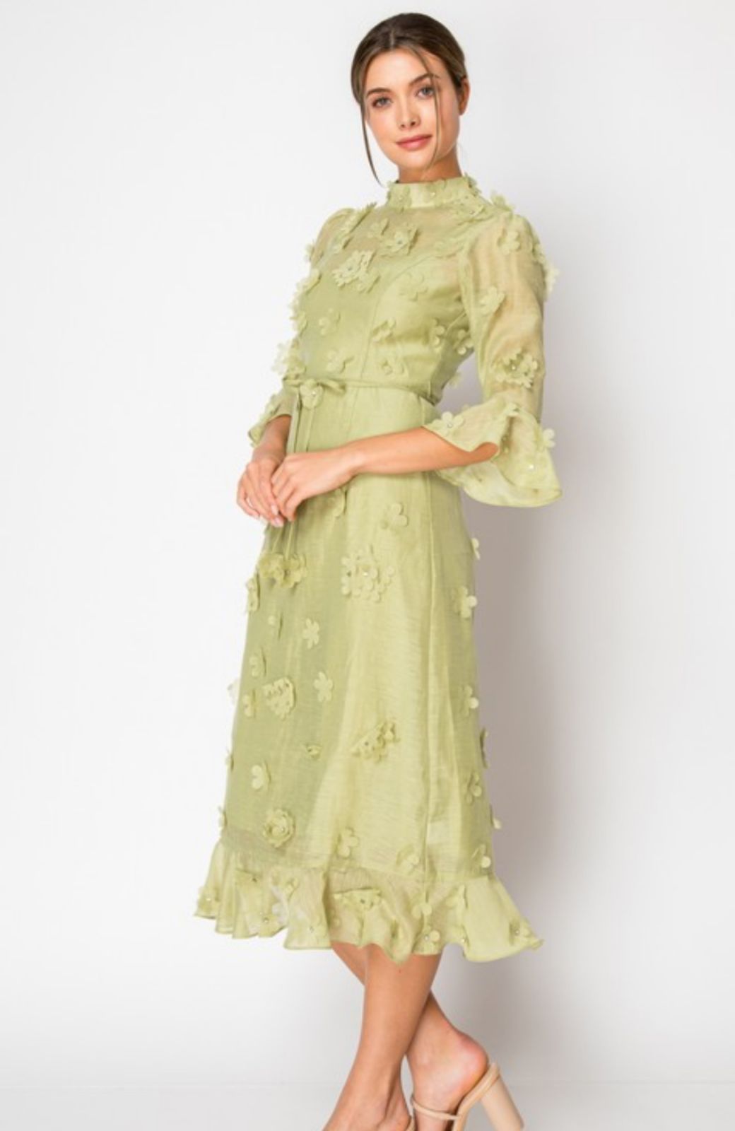 Harpa linen flower dress in green