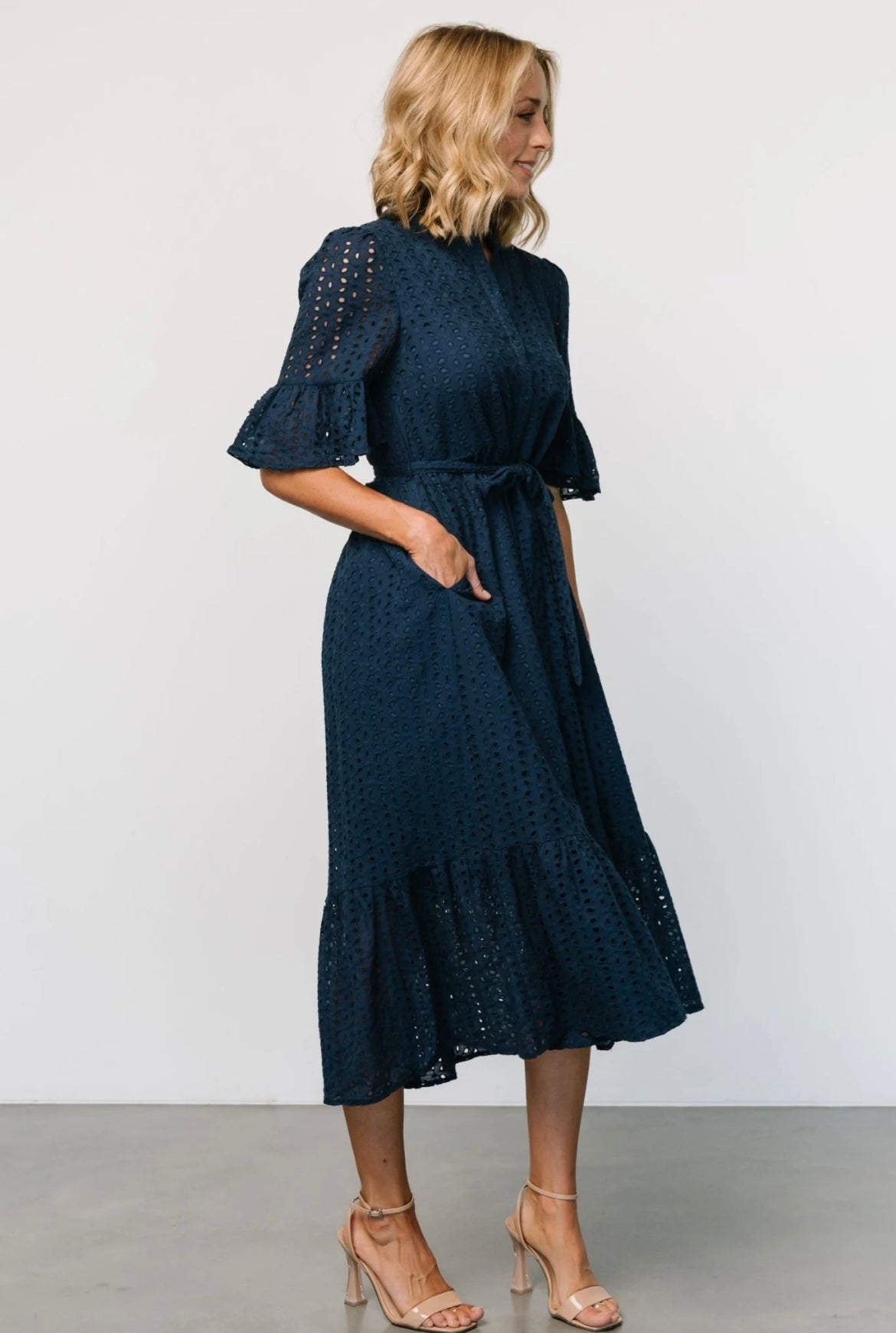 Kaylie eyelet button down midi dress