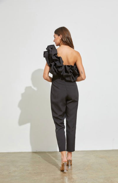 Jacques ruffle one shoulder jumpsuit