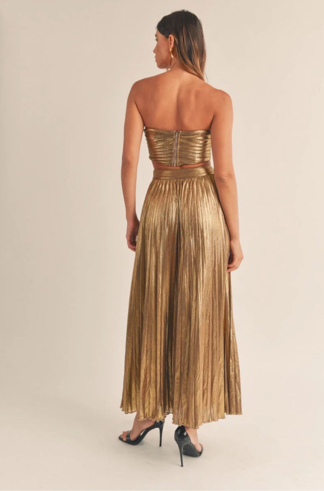 Isabella metallic pleated set