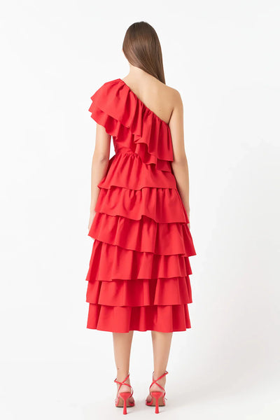 One shoulder tiered dress