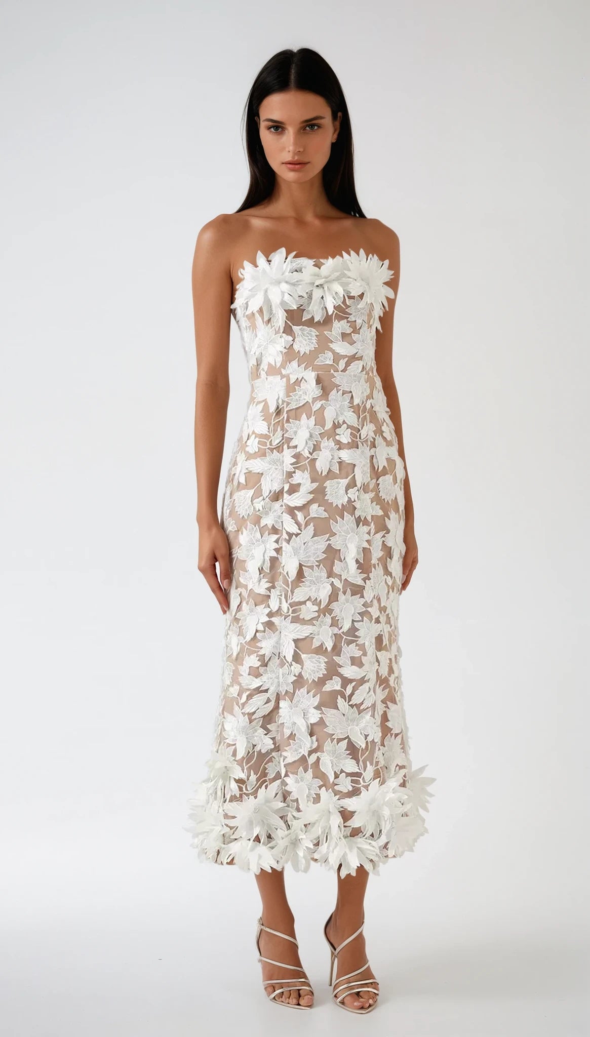 Valentina flower appliqué midi dress